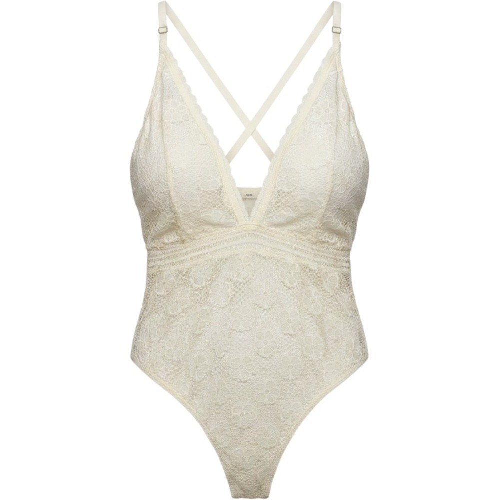 Aerie Lace Bodysuit Sz XXL Cream Floral V-Neck Crisscross Back NWT